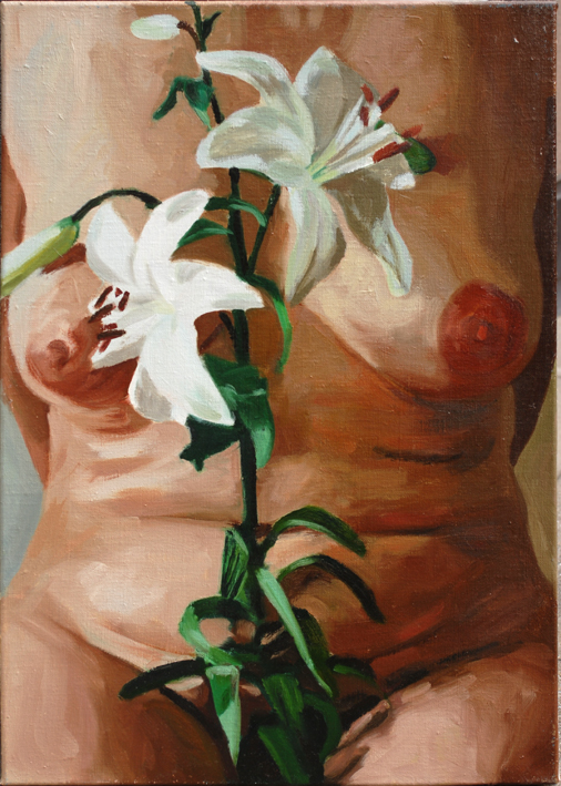 Pat Noser Lea und die Lilie 2000 70x50 Oel auf Leinwandm.jpg