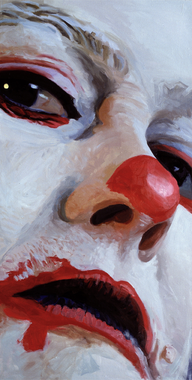 Pat Noser Portrait of the Artist as Clown 2001 140x70cm Oel auf Leinwandm