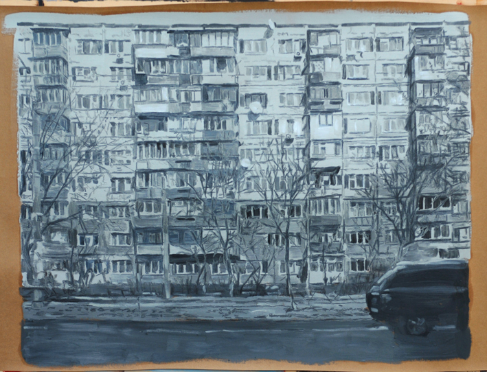 Pat Noser Alte Platte Kiew 2016 67x88cm Graphit Oel auf Papierm