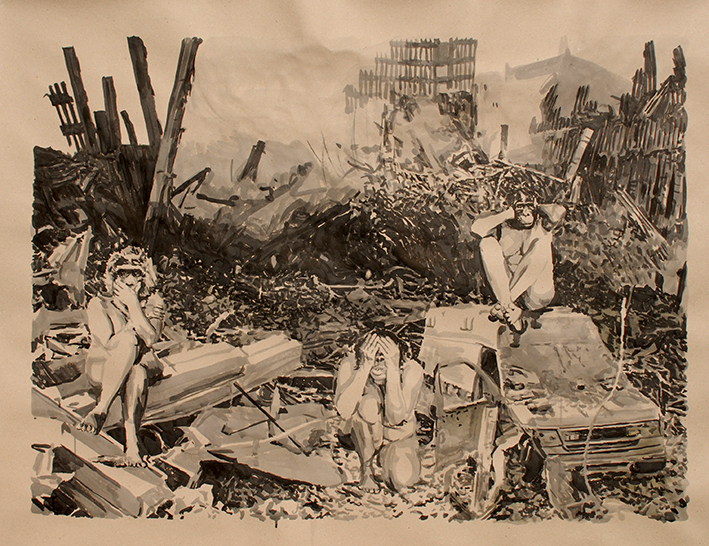 Pat Noser SagnixHörnixSehnix in NYC 2019 150 x 100 cm Tusche auf Papierm